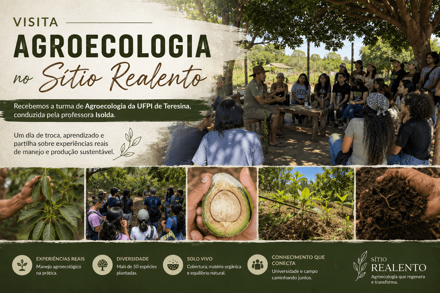 Turma de Agroecologia da UFPI visita o Sítio Realento e conhece experiências de cultivo na Serra da Ibiapaba